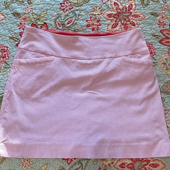 S.C.&CO. Skort Sz XL Coral & white geometric print Lined pockets Stretch Spandex - Picture 9 of 10